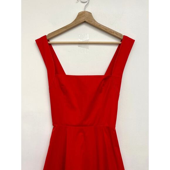 STAUD Teresa Square Neck Cross-Back Fit & Flare Midi Dress Stretch Cotton US10 - Picture 4 of 13